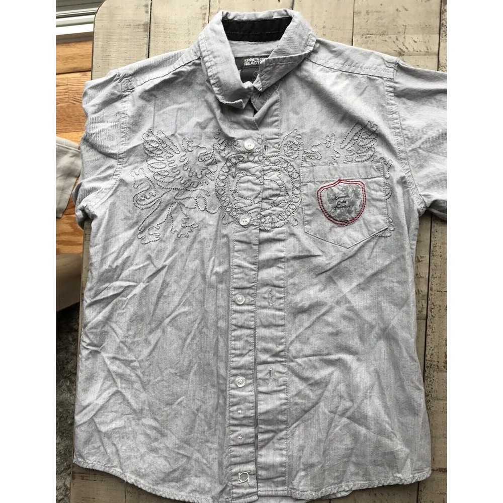 Kenneth Cole Reaction Gray boys Dresss Shirt 5 Cotton